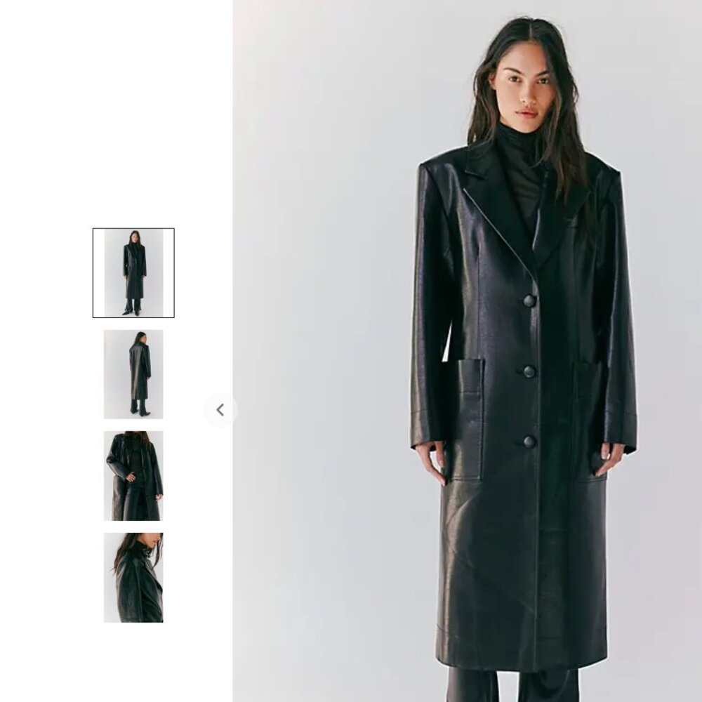 New Stand Studio Liv Coat Vegan Leather Longline Midi Length Trench Women's M/L